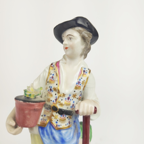 21 - PORCELAIN FIGURES, a collection of six, probably 18th/early 19th century including a gardener with a... 