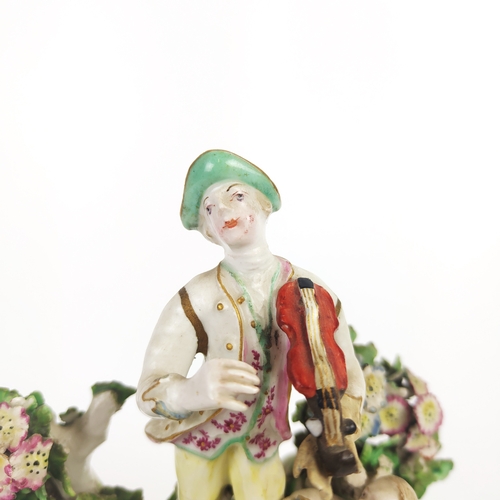 24 - FIDDLER FIGURE GROUP, 18th century, probably Bow porcelain, hand painted, 20cm H.