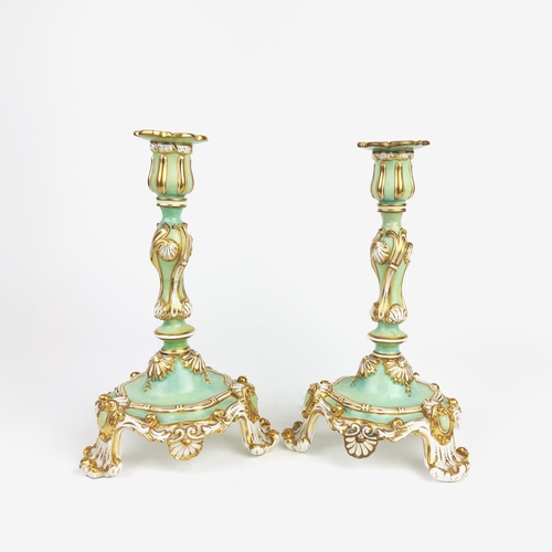 25 - DAVENPORT CANDLESTICKS, a pair, 19th century figural, a 19th century Rockingham style vase, plus a h... 