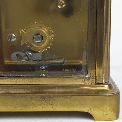 26 - CARRIAGE CLOCKS, three, 19th/20th century brass together with a tortoiseshell mantle clock. (4)