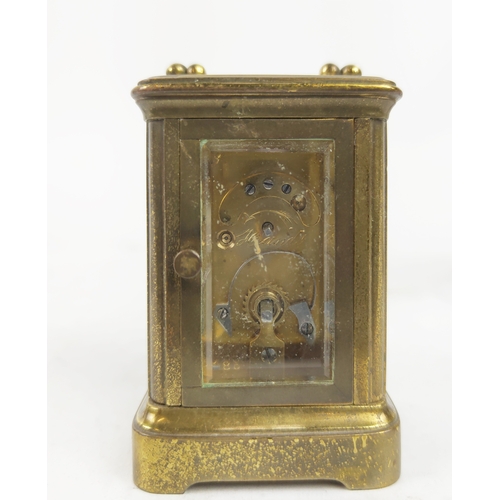 26 - CARRIAGE CLOCKS, three, 19th/20th century brass together with a tortoiseshell mantle clock. (4)