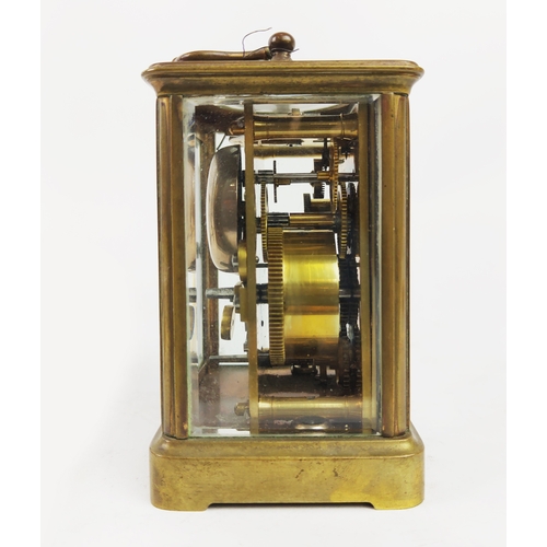 26 - CARRIAGE CLOCKS, three, 19th/20th century brass together with a tortoiseshell mantle clock. (4)