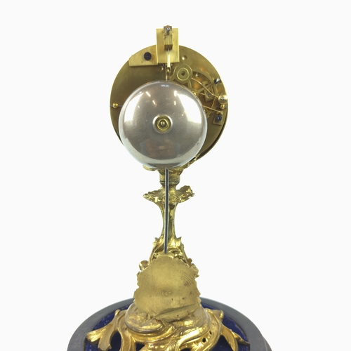 28 - MANTEL CLOCK, French early 19th century Rococo style, gilt bronze, glass dome and circular base.