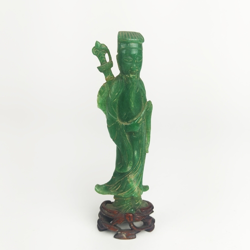 30 - BOWENITE JADE CARVED FIGURES, a pair, Chinese plus a various carved miniature figures, highest 35cm ... 