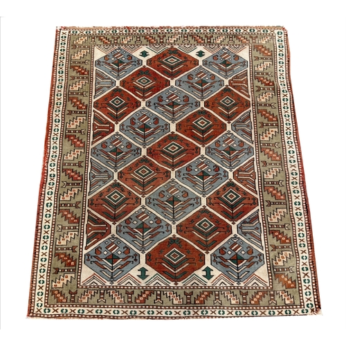 304 - ANTIQUE CAUCASIAN RUG, 141cm x 121cm.