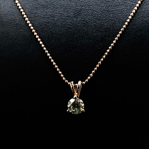 4 - AN 18CT ROSE GOLD SOLITAIRE DIAMOND PENDANT, on a rose gold plated silver chain, boxed, diamond 0.70... 