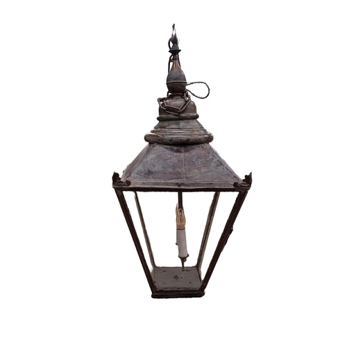 444 - A LARGE 19TH CENTURY STYLE LANTERN LIGHT, of square tapered form, 90cm H.