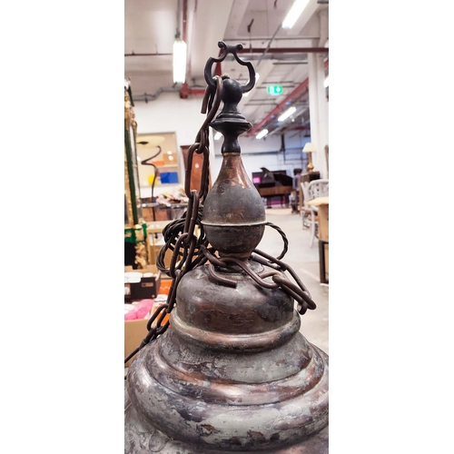 444 - A LARGE 19TH CENTURY STYLE LANTERN LIGHT, of square tapered form, 90cm H.