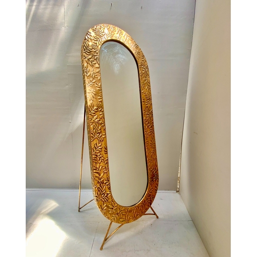 449 - DRESSING MIRROR, full length, gilt metal frame with leaf design, 156cm H x 57cm x 48cm.