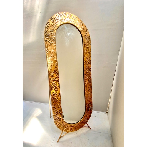 449 - DRESSING MIRROR, full length, gilt metal frame with leaf design, 156cm H x 57cm x 48cm.