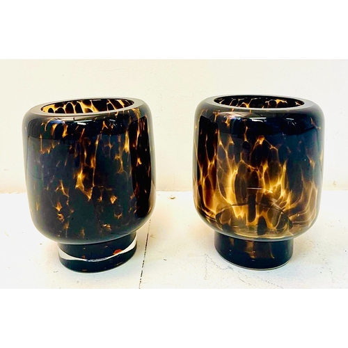 451 - VASES, a pair, Murano style faux tortoise shell glass, 25cm H x 20cm x 20cm. (2)