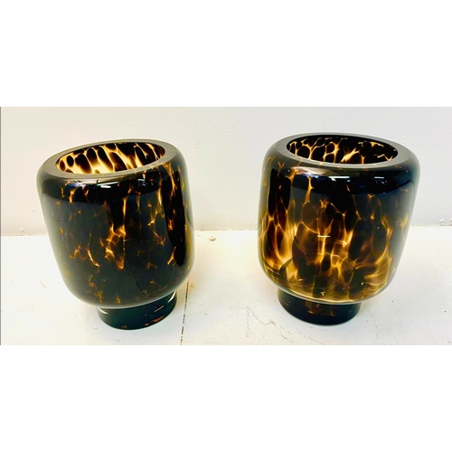 451 - VASES, a pair, Murano style faux tortoise shell glass, 25cm H x 20cm x 20cm. (2)