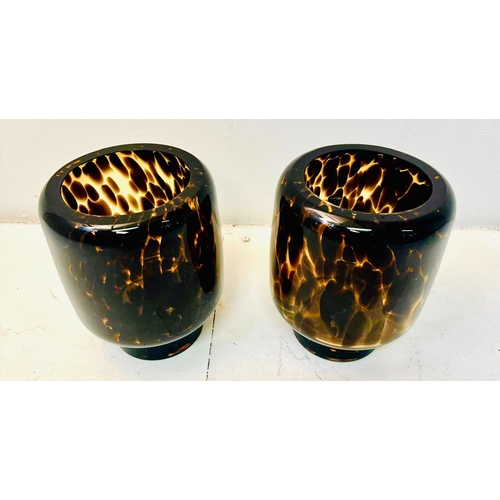 451 - VASES, a pair, Murano style faux tortoise shell glass, 25cm H x 20cm x 20cm. (2)