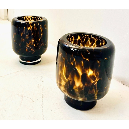 451 - VASES, a pair, Murano style faux tortoise shell glass, 25cm H x 20cm x 20cm. (2)