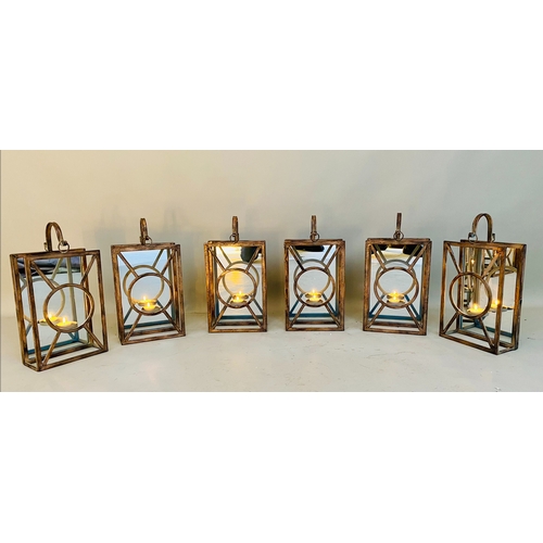 459 - WALL LANTERNS, a set of six, Art deco style, metal frames with mirrored backs, 44cm H x 22cm x 11cm.... 