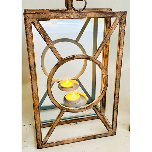 459 - WALL LANTERNS, a set of six, Art deco style, metal frames with mirrored backs, 44cm H x 22cm x 11cm.... 