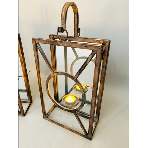 459 - WALL LANTERNS, a set of six, Art deco style, metal frames with mirrored backs, 44cm H x 22cm x 11cm.... 