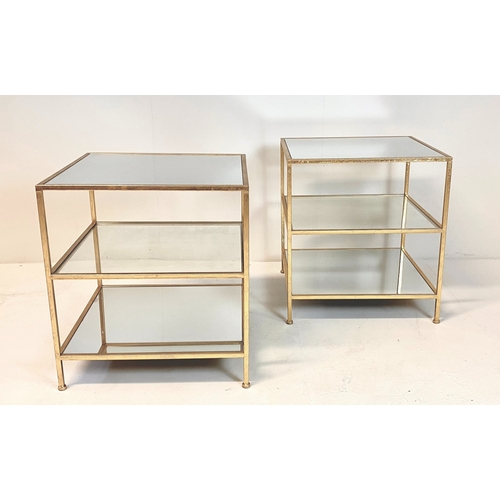 460 - SIDE TABLES, a pair, silvered metal with square mirrored tops, 51cm H x 51cm x 51cm. (2)