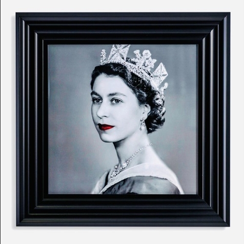 461 - CONTEMPORARY SCHOOL QUEEN ELIZABETH II PICTURE, in a black frame, 55cm H x 55cm.