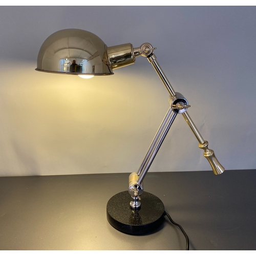 462 - DESK LAMP, polished metal on marble base.