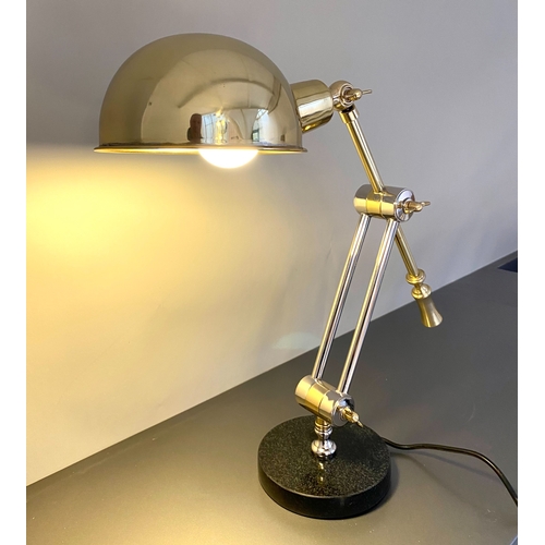 462 - DESK LAMP, polished metal on marble base.