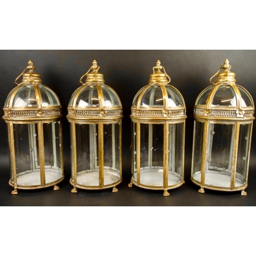 463 - LANTENRS, a set of four, regency style gilt metal and glass, 46cm H x 19cm x 19cm. (4)