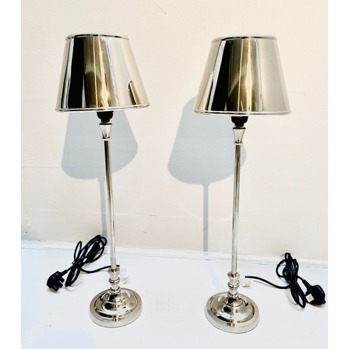 467 - TABLE LAMPS, a pair, polished metal, 64cm H x 20cm x 20cm. (2)