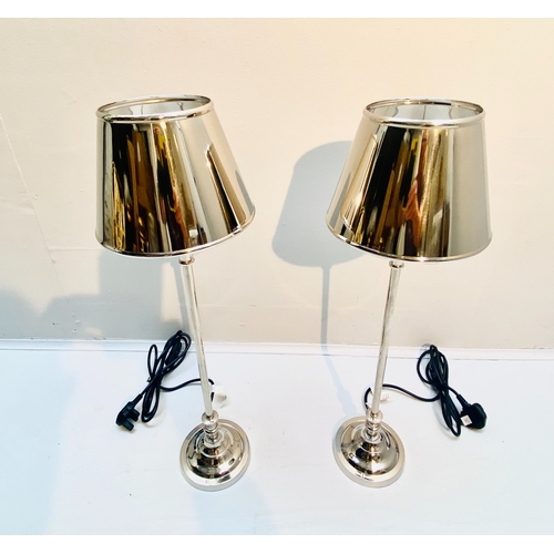 467 - TABLE LAMPS, a pair, polished metal, 64cm H x 20cm x 20cm. (2)