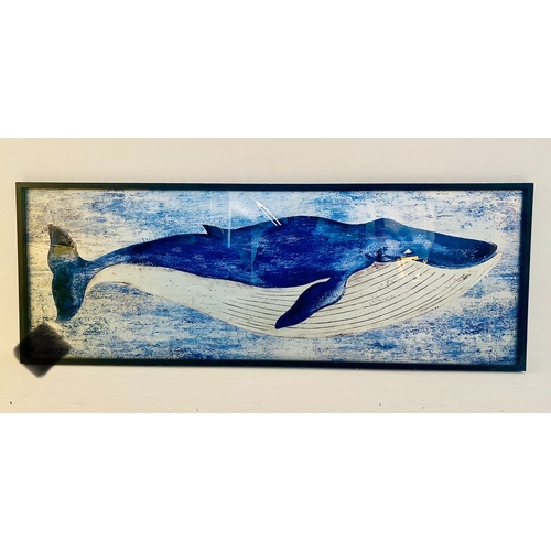 470 - CONTEMPORARY SCHOOL WHALE PICTURE, on glass, framed, 44cm H x 120cm.