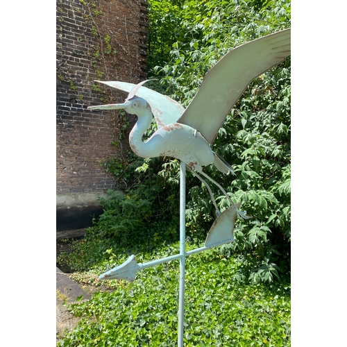 472 - CRANE WEATHERVANE, faux verdigris finish metal, 131cm H x 58cm x 60cm.