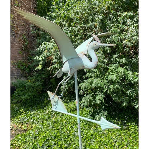 472 - CRANE WEATHERVANE, faux verdigris finish metal, 131cm H x 58cm x 60cm.