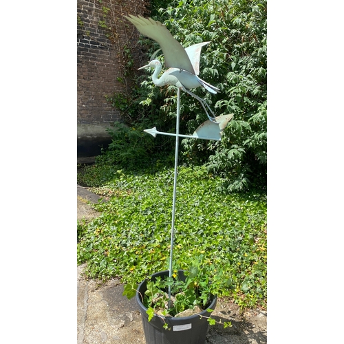 472 - CRANE WEATHERVANE, faux verdigris finish metal, 131cm H x 58cm x 60cm.