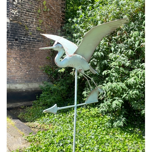 472 - CRANE WEATHERVANE, faux verdigris finish metal, 131cm H x 58cm x 60cm.