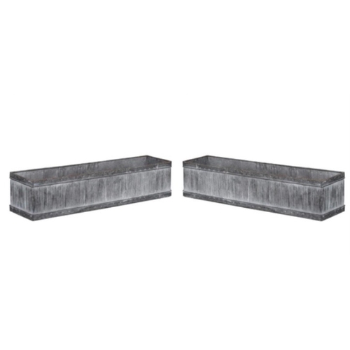 475 - BOX PLANTERS, a pair, ribbed zinc metal, 20cm H x 90cm x 20cm. (2)