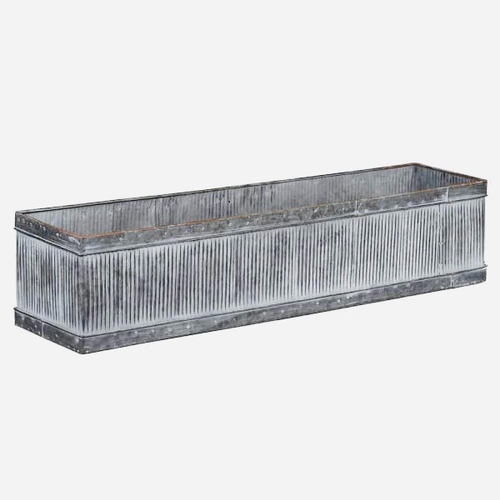 475 - BOX PLANTERS, a pair, ribbed zinc metal, 20cm H x 90cm x 20cm. (2)