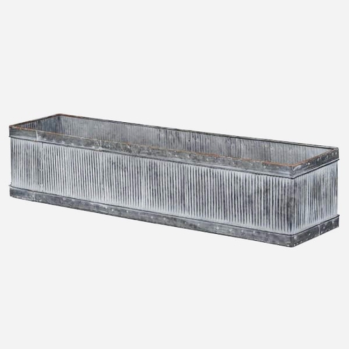 475 - BOX PLANTERS, a pair, ribbed zinc metal, 20cm H x 90cm x 20cm. (2)