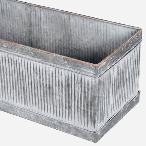 475 - BOX PLANTERS, a pair, ribbed zinc metal, 20cm H x 90cm x 20cm. (2)