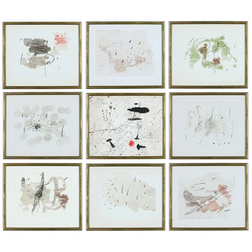 86 - JOAN MIRO, a set of nine lithographs from Trace Sur L’Eau, (trace on the watercolour) ref Mourlot: 8... 