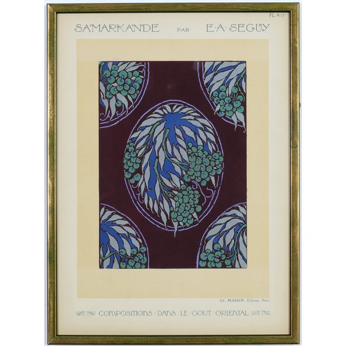 89 - EMILE A SEGUY, Samarkande, a set of six pochoir, stylized motifs from nature, circa 1914, 44cm x 32c... 