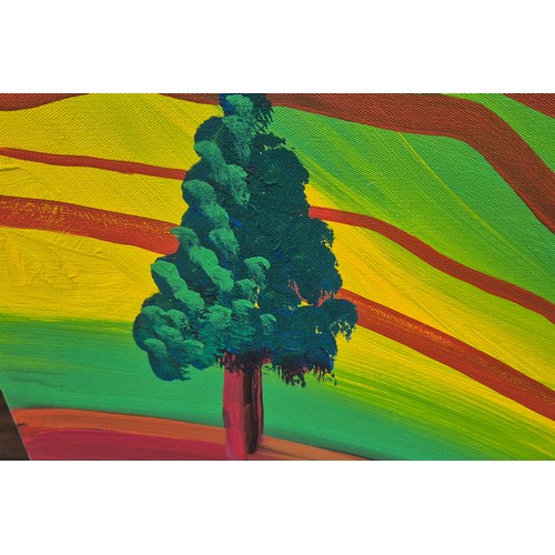 64 - MANNER OF DAVID HOCKNEY, 'Landscape', oil on canvas, 120cm x 80cm.