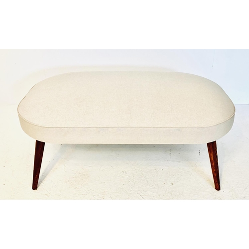 419 - FOOTSTOOL, 1950s Italian style, neutral linen upholstery on tapered wooden supports, 43cm H x 110cm ... 