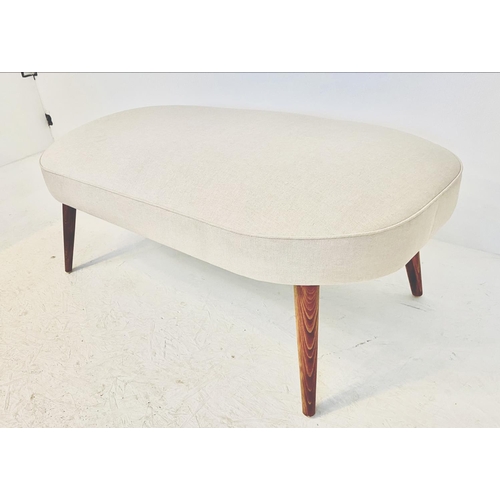 419 - FOOTSTOOL, 1950s Italian style, neutral linen upholstery on tapered wooden supports, 43cm H x 110cm ... 