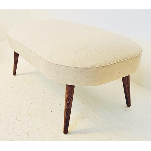 419 - FOOTSTOOL, 1950s Italian style, neutral linen upholstery on tapered wooden supports, 43cm H x 110cm ... 