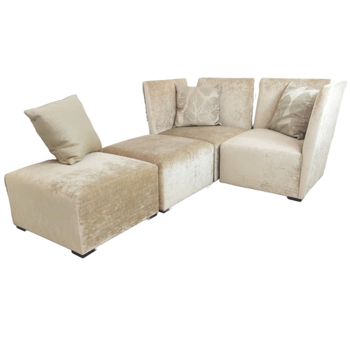 420 - CORNER ARMCHAIRS, a pair, along with two footstools, in a neutral upholstery, sectional so can be a ... 