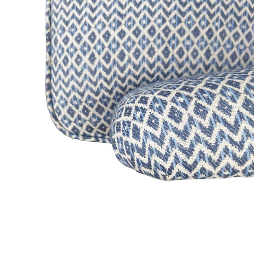 122 - ARMCHAIR, blue patterned upholstery, 84cm H x 68cm W x 75cm D.