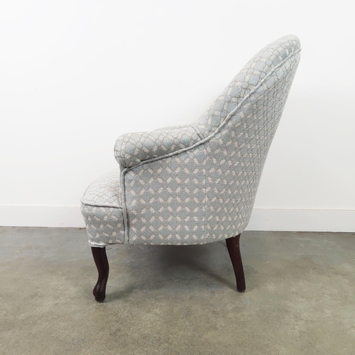 127 - BERGERE, Napoleon III mahogany in pale blue patterned fabric, 85cm H x 78cm W x 72cm D.