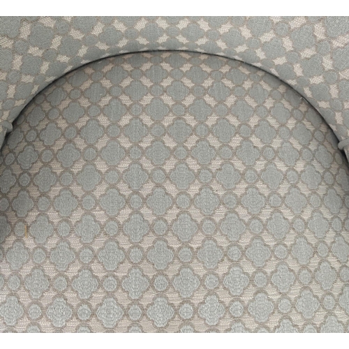 127 - BERGERE, Napoleon III mahogany in pale blue patterned fabric, 85cm H x 78cm W x 72cm D.