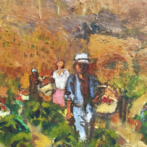 36 - SOUTH AMERICAN LANDSCAPE WITH FIGURES, oil on canvas, signed, framed.