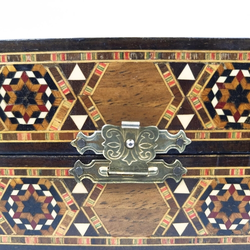 4 - BACKGAMMON SET, 20th century hardwood and inlaid, folding enclosed case with counters, 24.5cm x 49cm... 