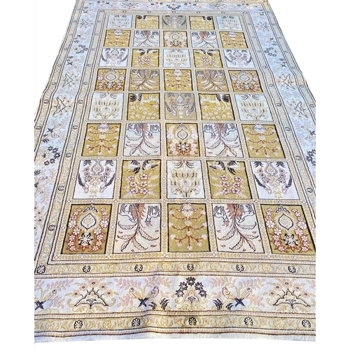 99 - FINE PURE SILK AND METAL THREAD HEREKE RUG, 240cm x 154cm.